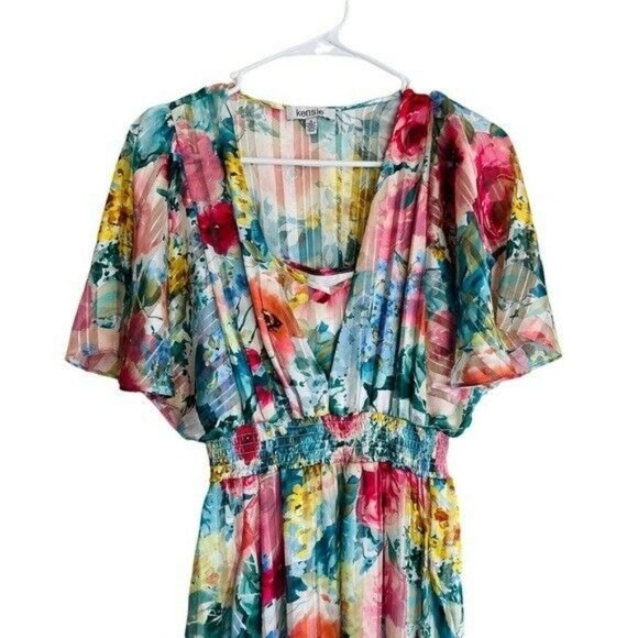 Kensie Shadow-Striped Floral-Print Maxi Dress Size 0 - Picture 2 of 12